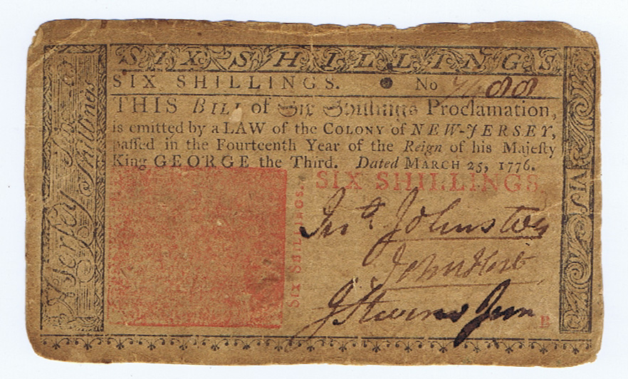 SIGNER of the DECLARATION of INDEPENDENCE - JOHN HART SIGNED PAPER MONEY NOTE of NEW JERSEY 1776