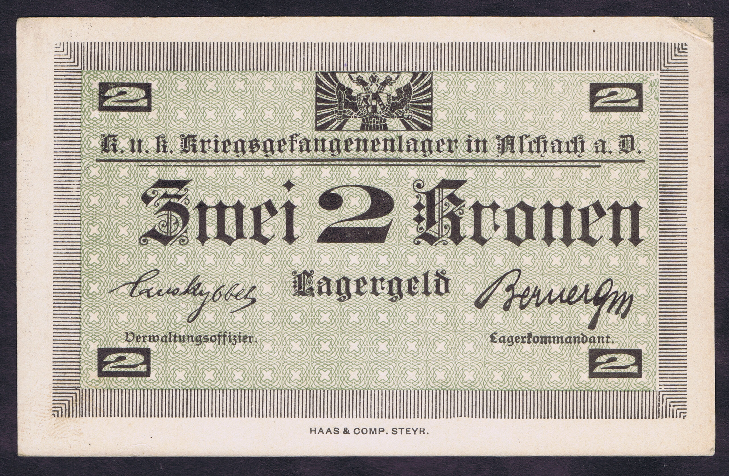 WORLD WAR I - PRISONER OF WAR CAMP MONEY - ASCHACH 2 KRONEN