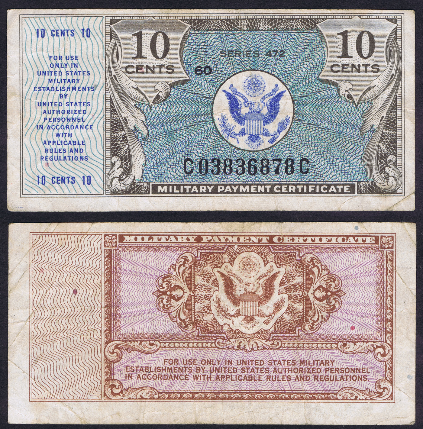 MILITARY PAYMENT CERTIFICATES - SERIES 472 - Mis Registered 10 Cent