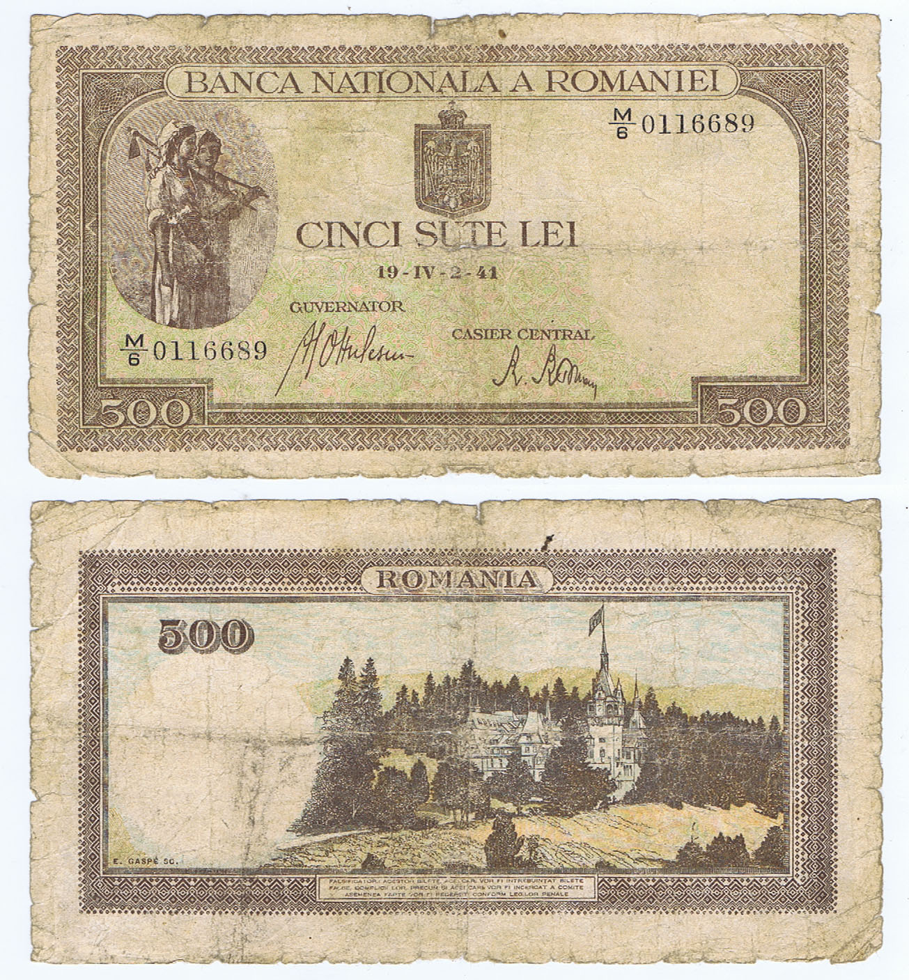 ROMANIA ALIGNED with the NAZIS of WORLD WAR II - 500 LEI of 1941