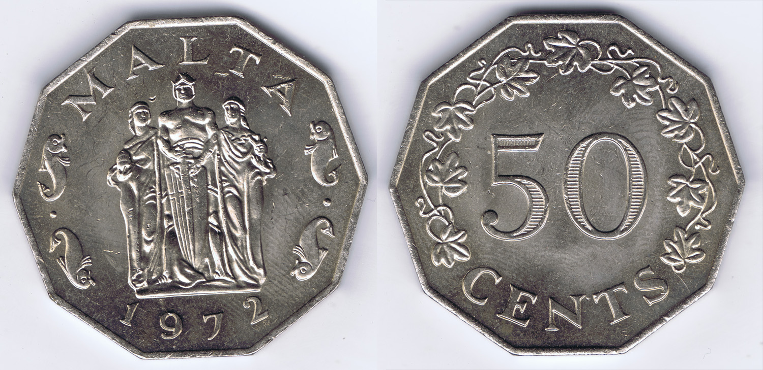 MULTI SIDED (PRE-EURO) MALTA 1972 COIN FEATURING the SIEGE MONUMENT