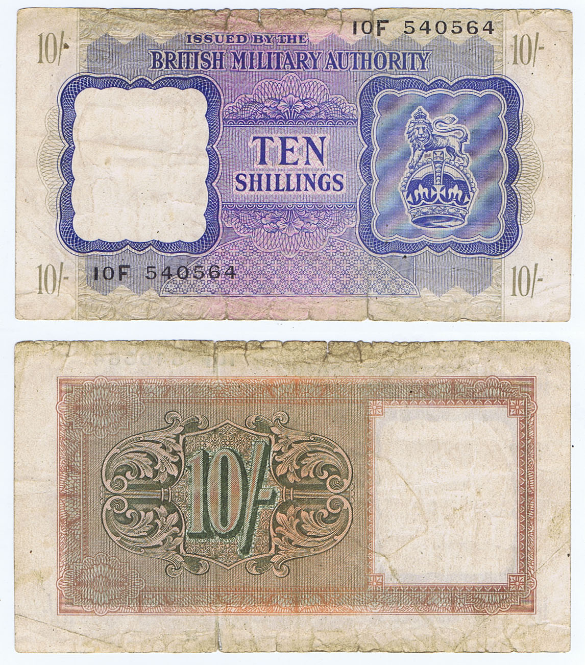 BRITISH MILITARY AUTHORITY - 10 SHILLINGS