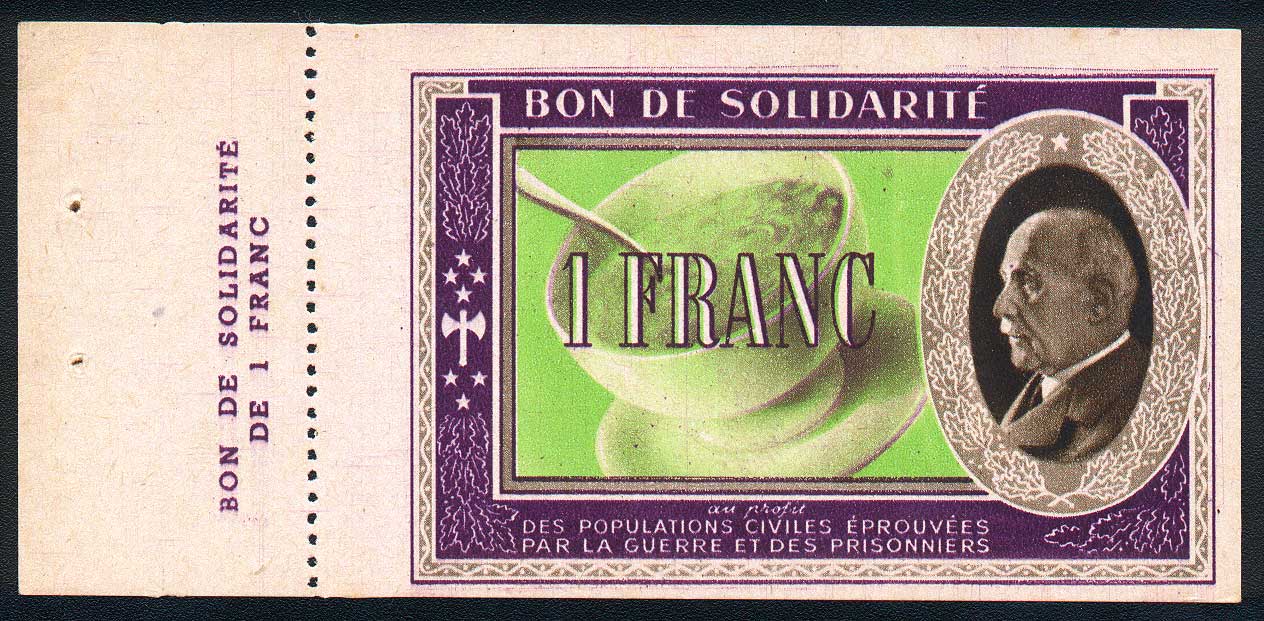 WORLD WAR II PAPER ' GOOD - for a BOWL of SOUP ' BON DE SOLIDARITE