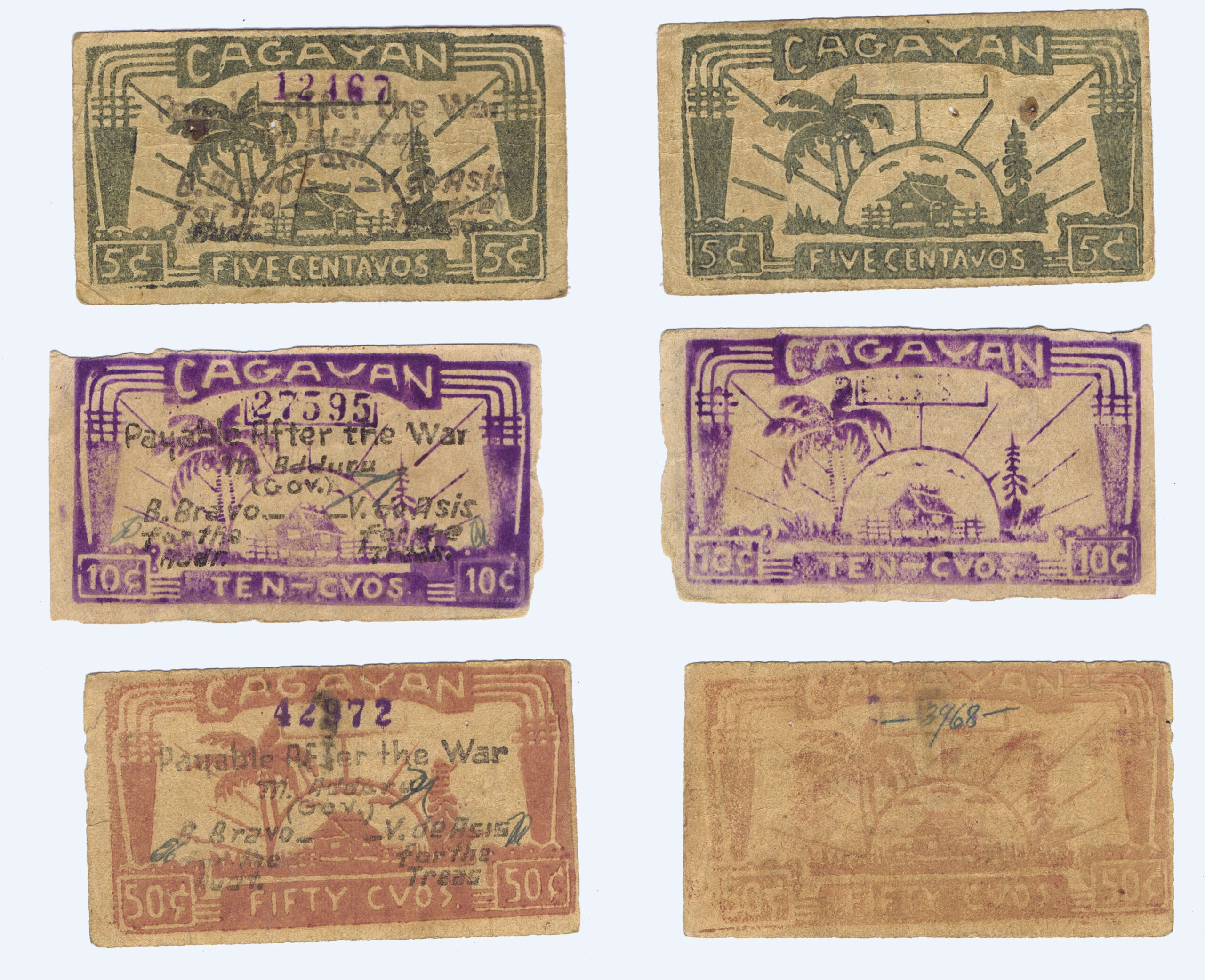 PHILIPPINES GUERILLA SET of THREE MINIS from CAGAYAN - PAYABLE AFTER the WAR (WWII)