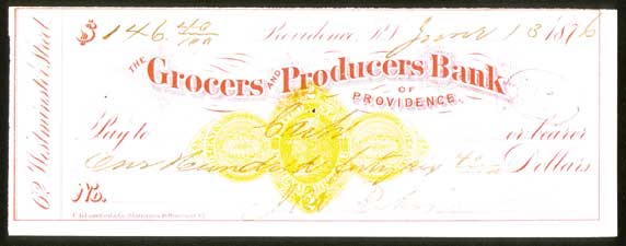 1876 - COINCIDENCE of DATE; 100th ANNIVERSARY OF THE DECLARATION OF INDEPENDENCE YEAR CHECK WITH BENJAMIN FRANKLIN