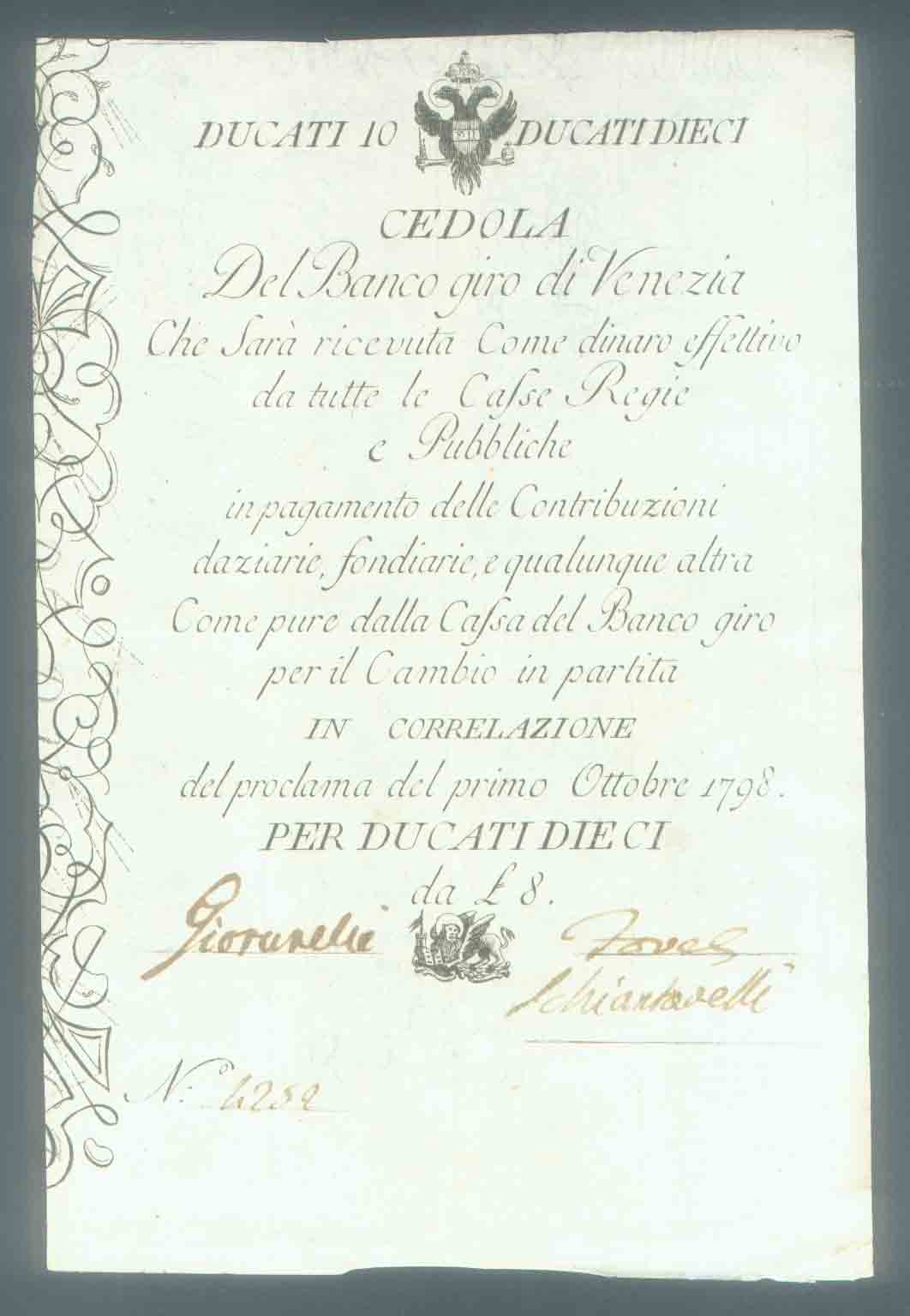 ITALIAN 10 DUCATI of 1798