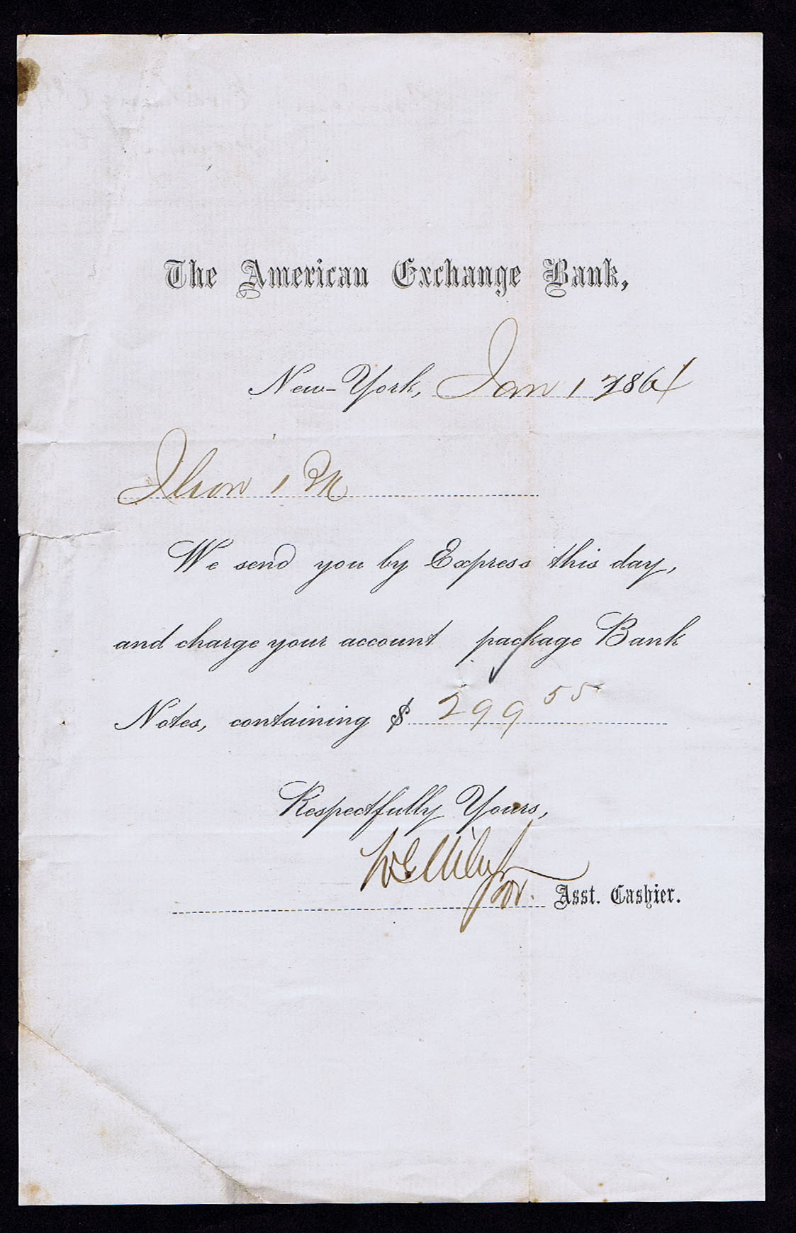 NEW YORK AMERICAN EXCHANGE BANK CIVIL WAR PACKAGE BANK NOTES