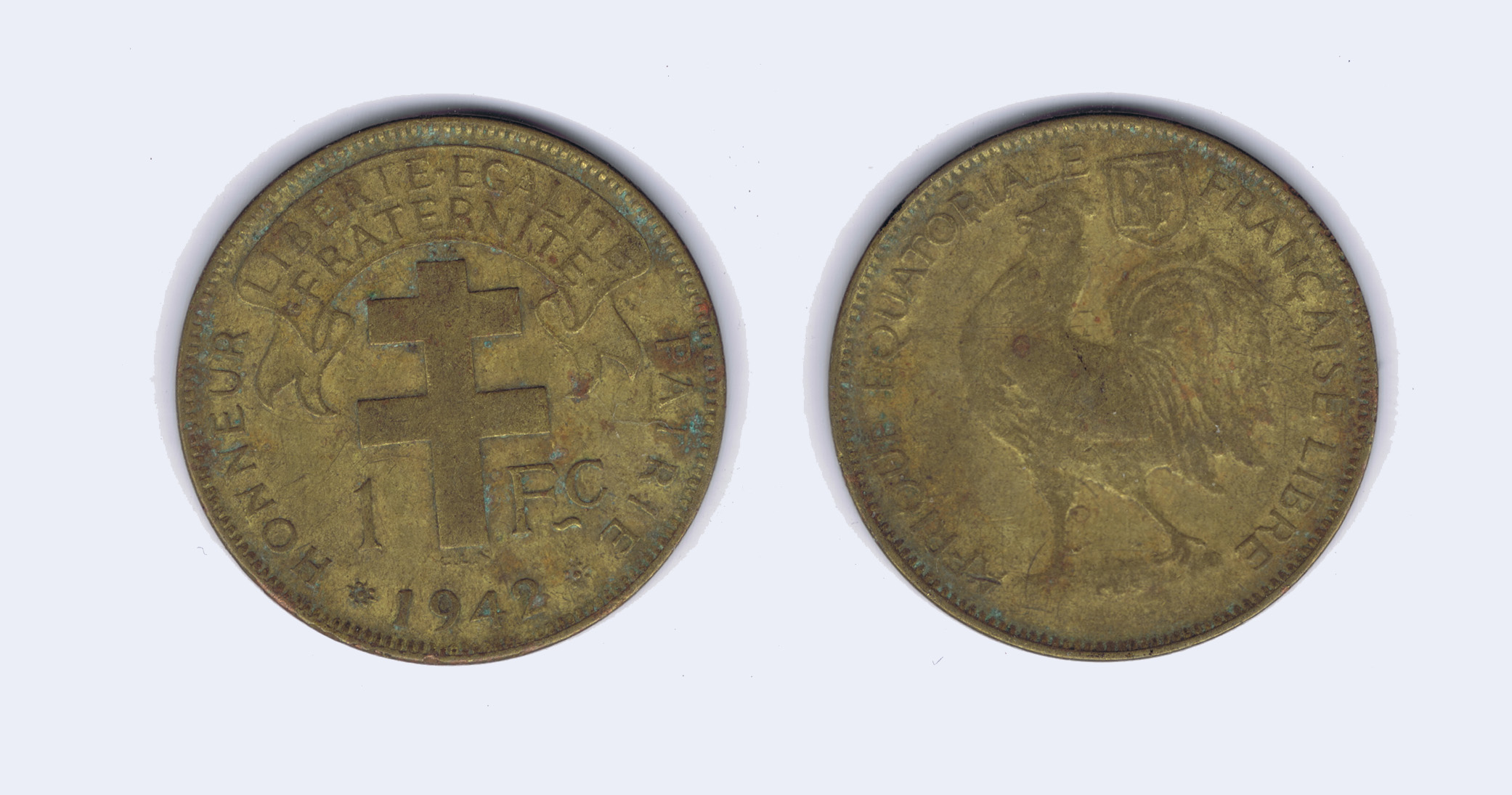 ONE FRANC COIN of FRENCH EQUATORIAL AFRICA 1942