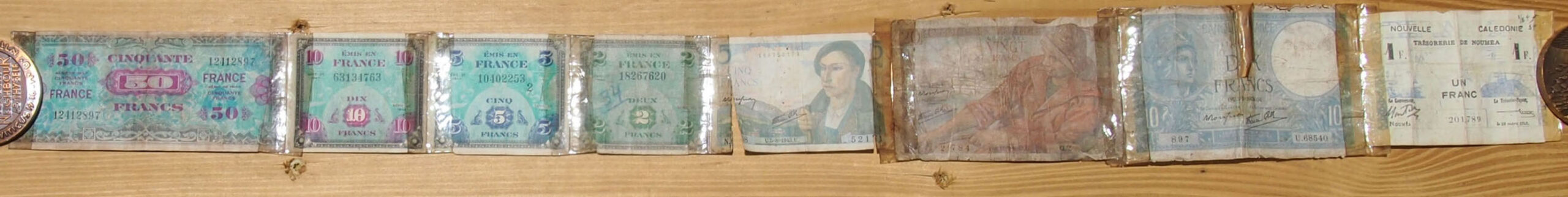 POST & DURING WWII - SHORT SNORTER BELT of 8 with FRANCE ALLIED MILITARY, REGULAR FRANCE & NOUMEA