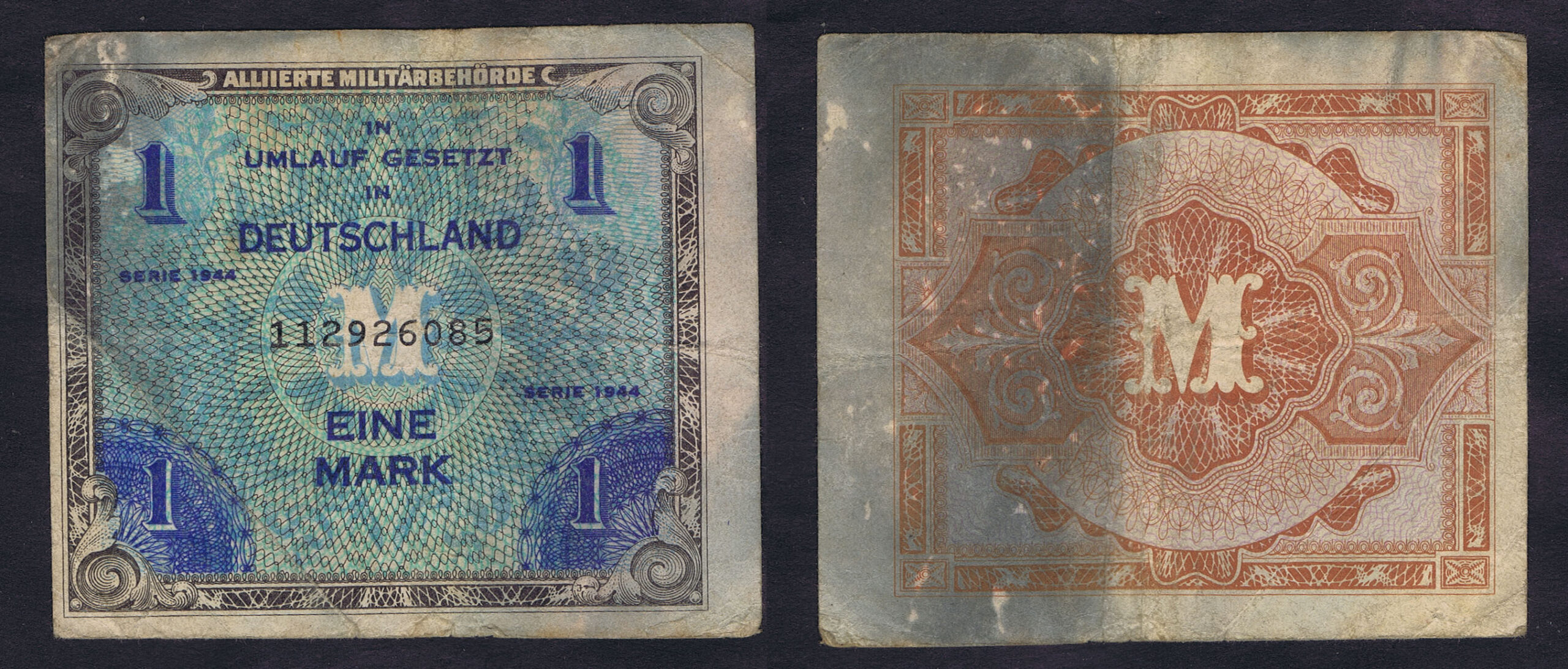 ALLIED MILITARY CURRENCY of GERMANY EINE MARK (PRINTED in the USA by FORBES) ERROR