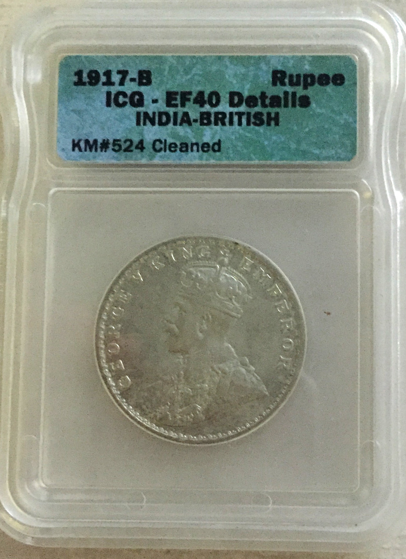 INDIA 1917 FEATURING BRITAIN'S GEORGE V KING - SILVER of WWI