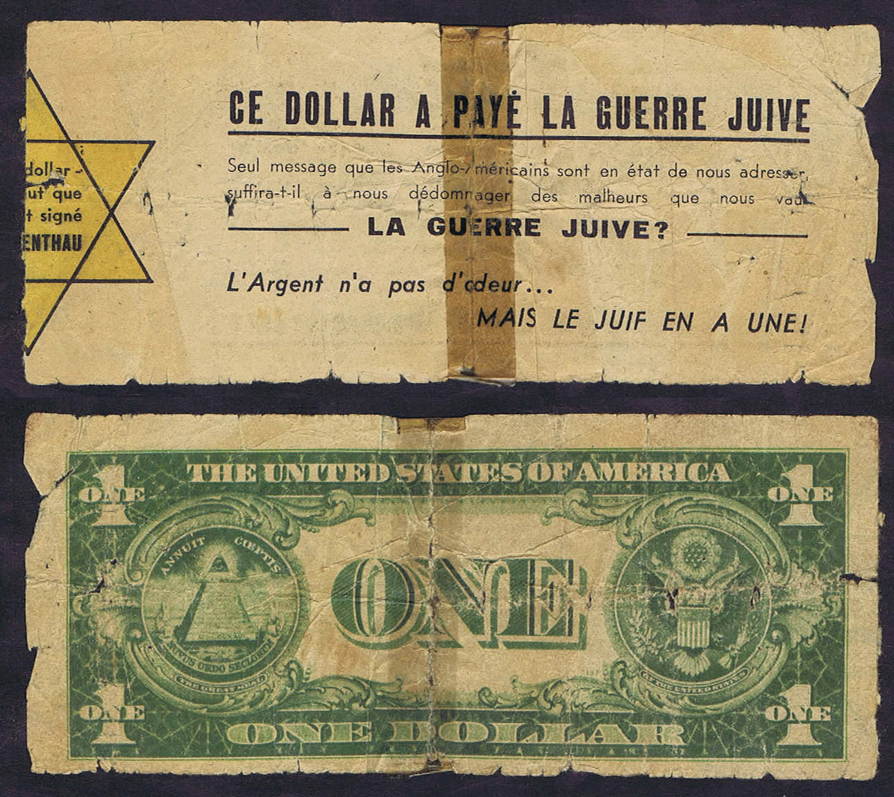 ANTI SEMETIC FRENCH FACSIMILE AMERICAN ONE DOLLAR SILVER CERTIFICATE