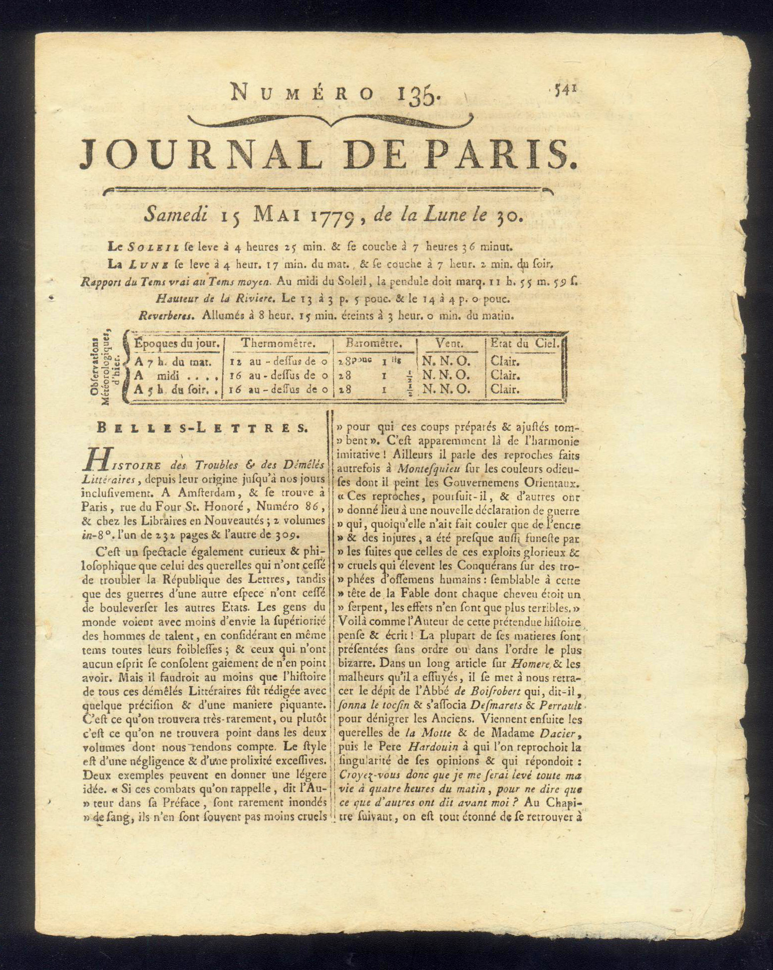 AMERICAN REVOLUTIONARY NEWSPAPER - JOURNAL DE PARIS of FRANCE DATED 1779