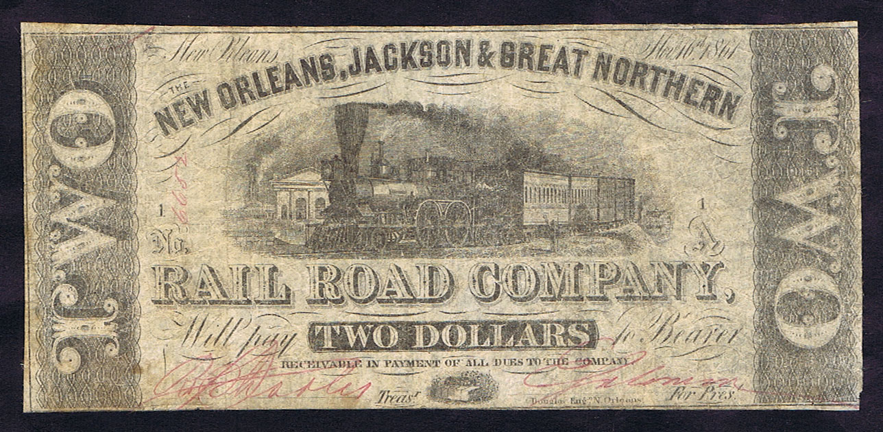 NEW ORLEANS, JACKSON & GREAT NORTHERN RAIL ROAD COMPANY $2 of NOV 16th, 1861