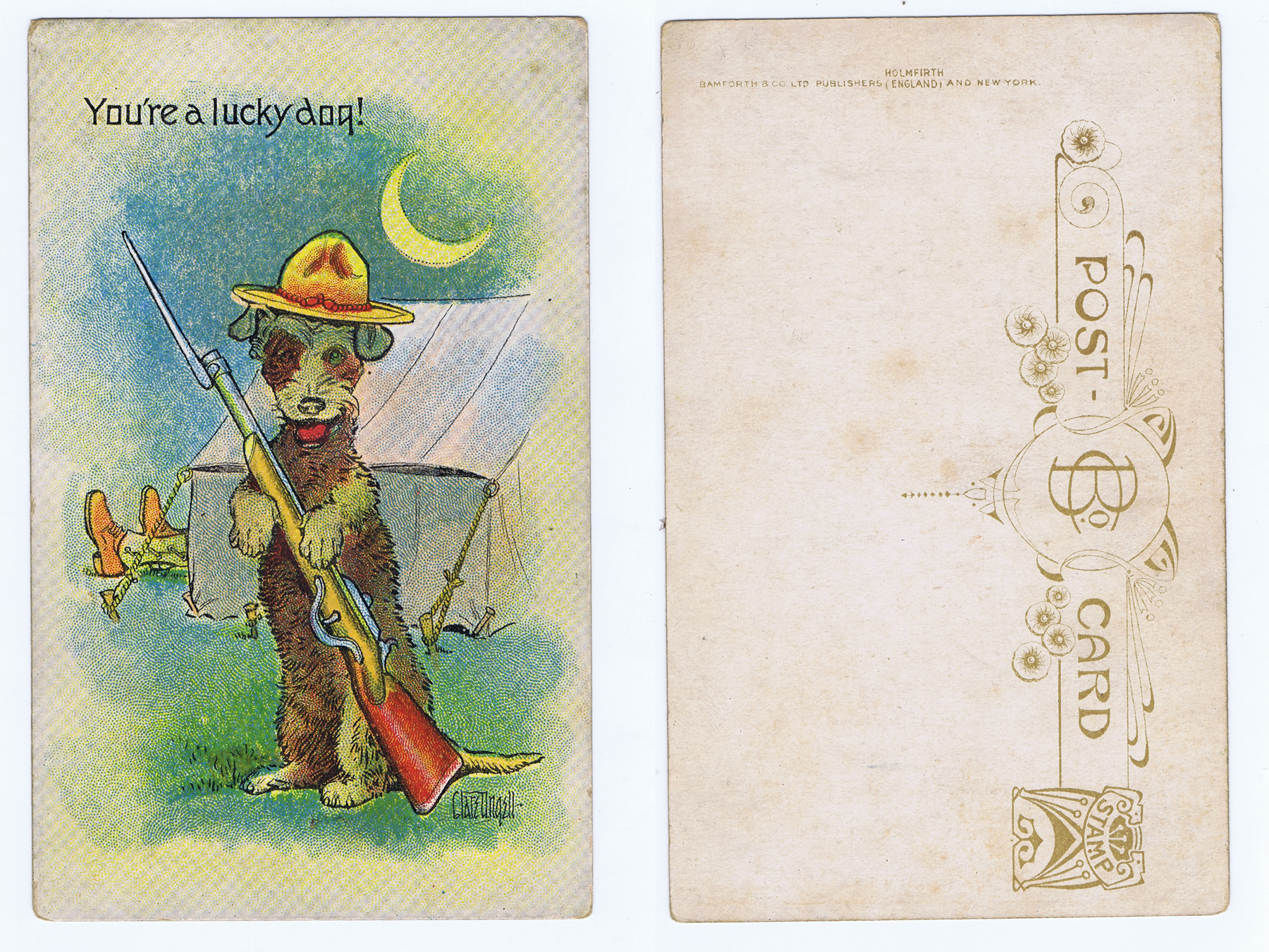 YOU'RE A LUCKY DOG 1910 US ARMY VIEW POST CARD