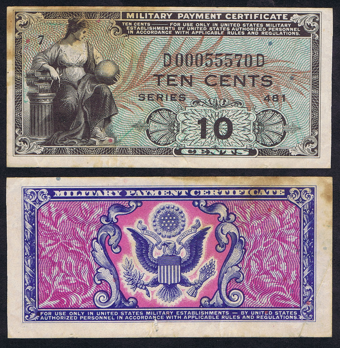 MILITARY PAYMENT CERTIFICATES - SERIES 481 - Mis Registered 10 Cent