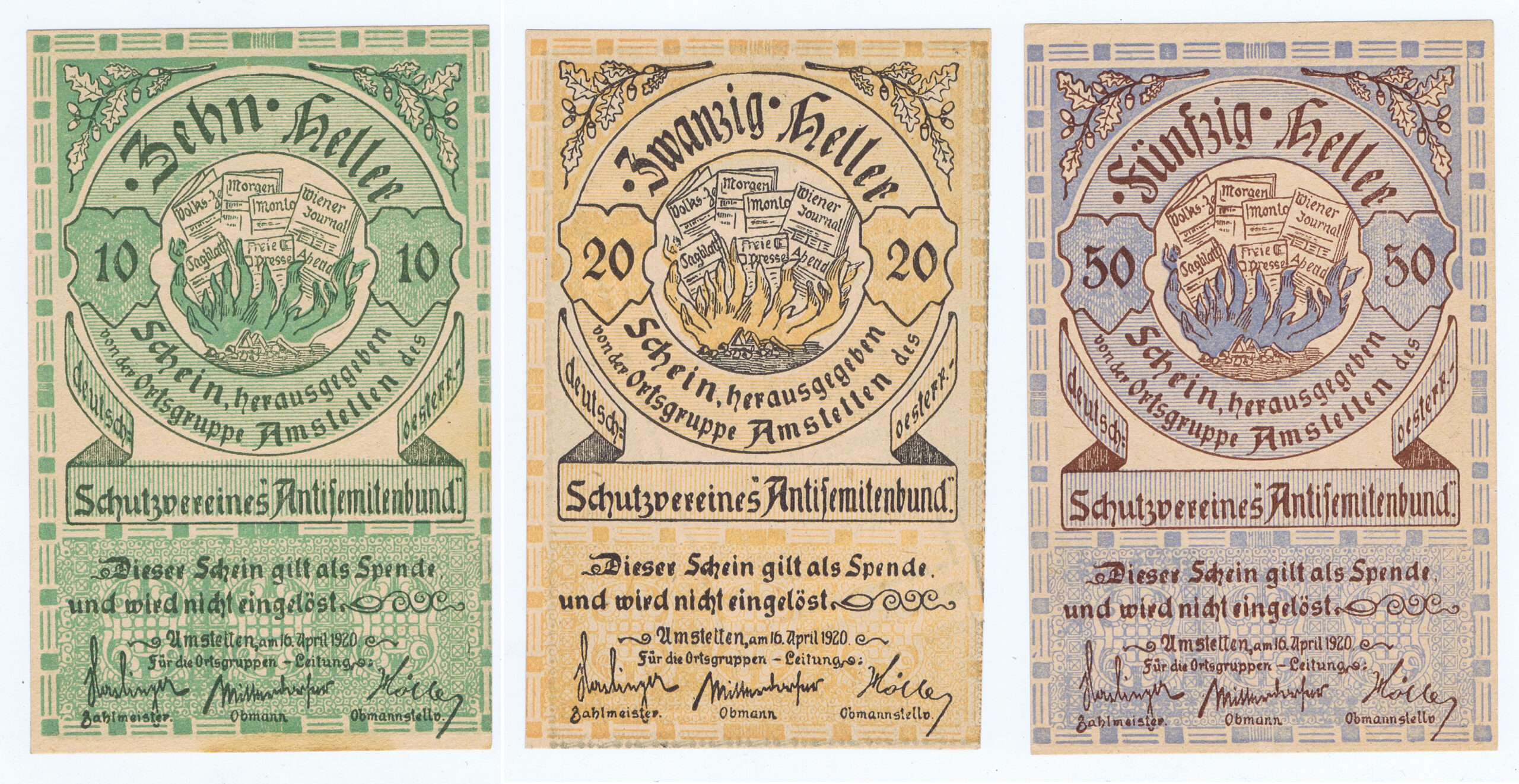 AUSTRIAN BUND CREATED SWASTIKA NOTGELD (EMERGENCY MONEY) APRIL 1920