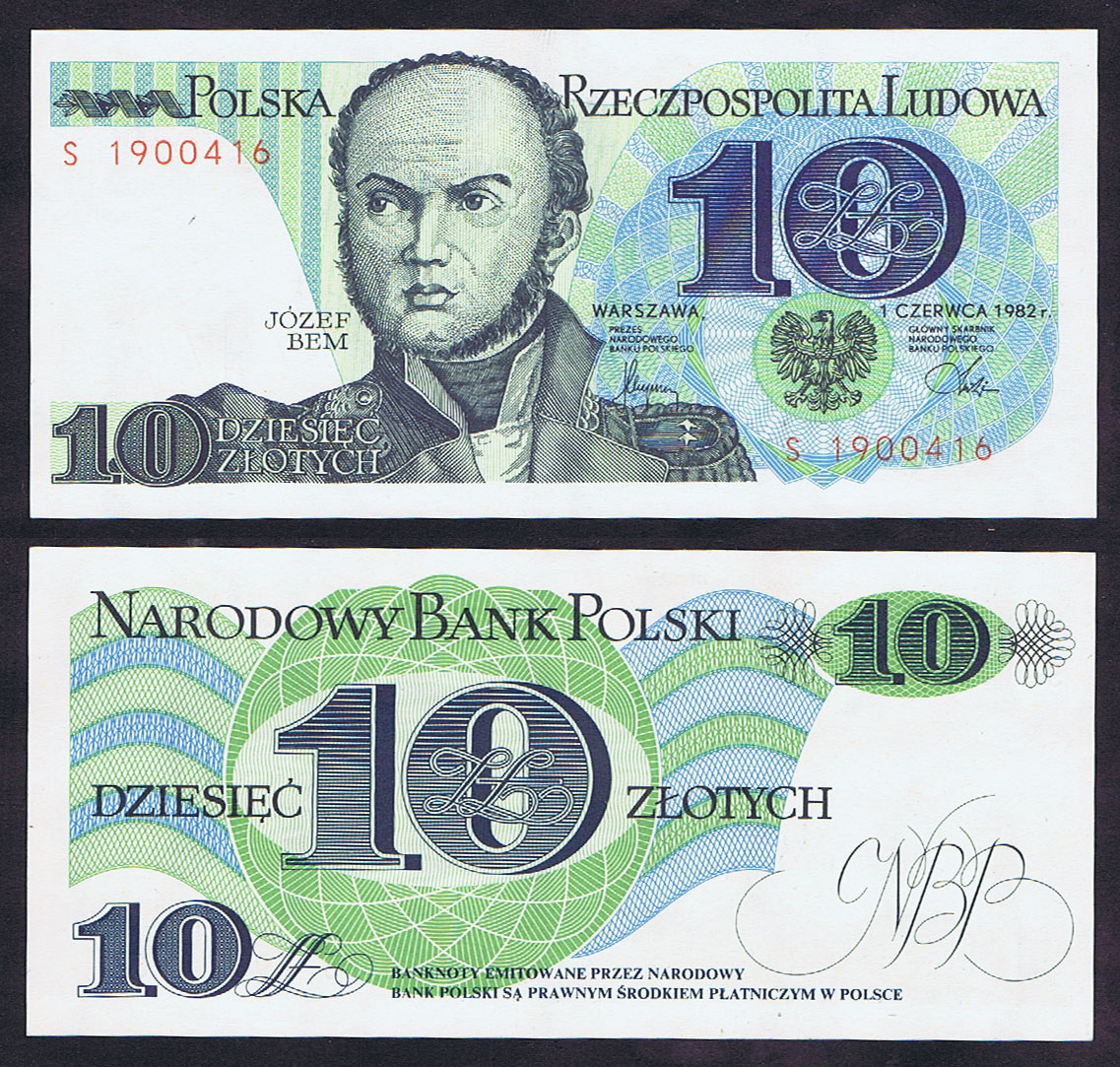 POLAND'S GREATEST GENERAL TURNS from CATHOLICISM to ISLAM - JOZEF BEM PORTRAIT BILL 10 ZLOTYCH of 1982