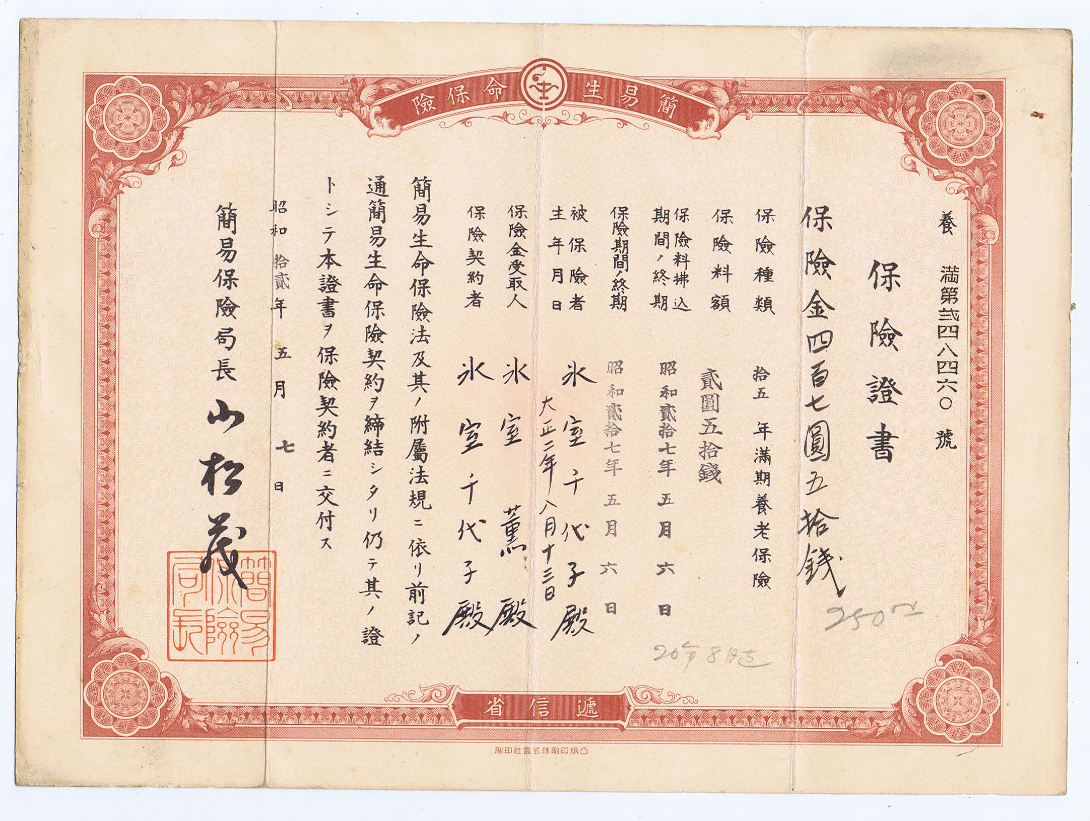 JAPANESE 1907 STOCK 5 SHARES STONE WEIGHT