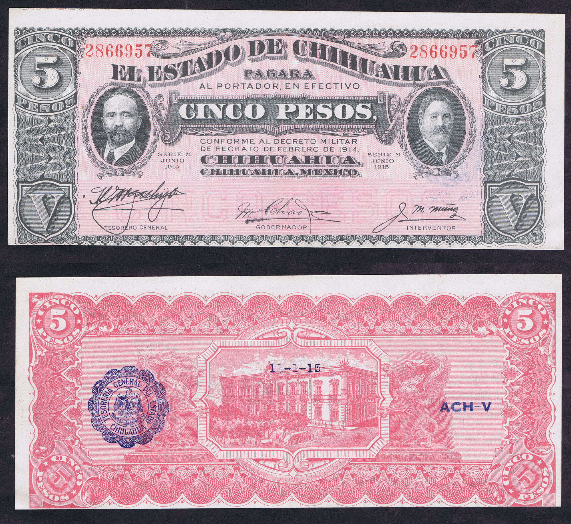 MEXICAN REVOLUTIONARY 5 PESOS MISREGISTERED