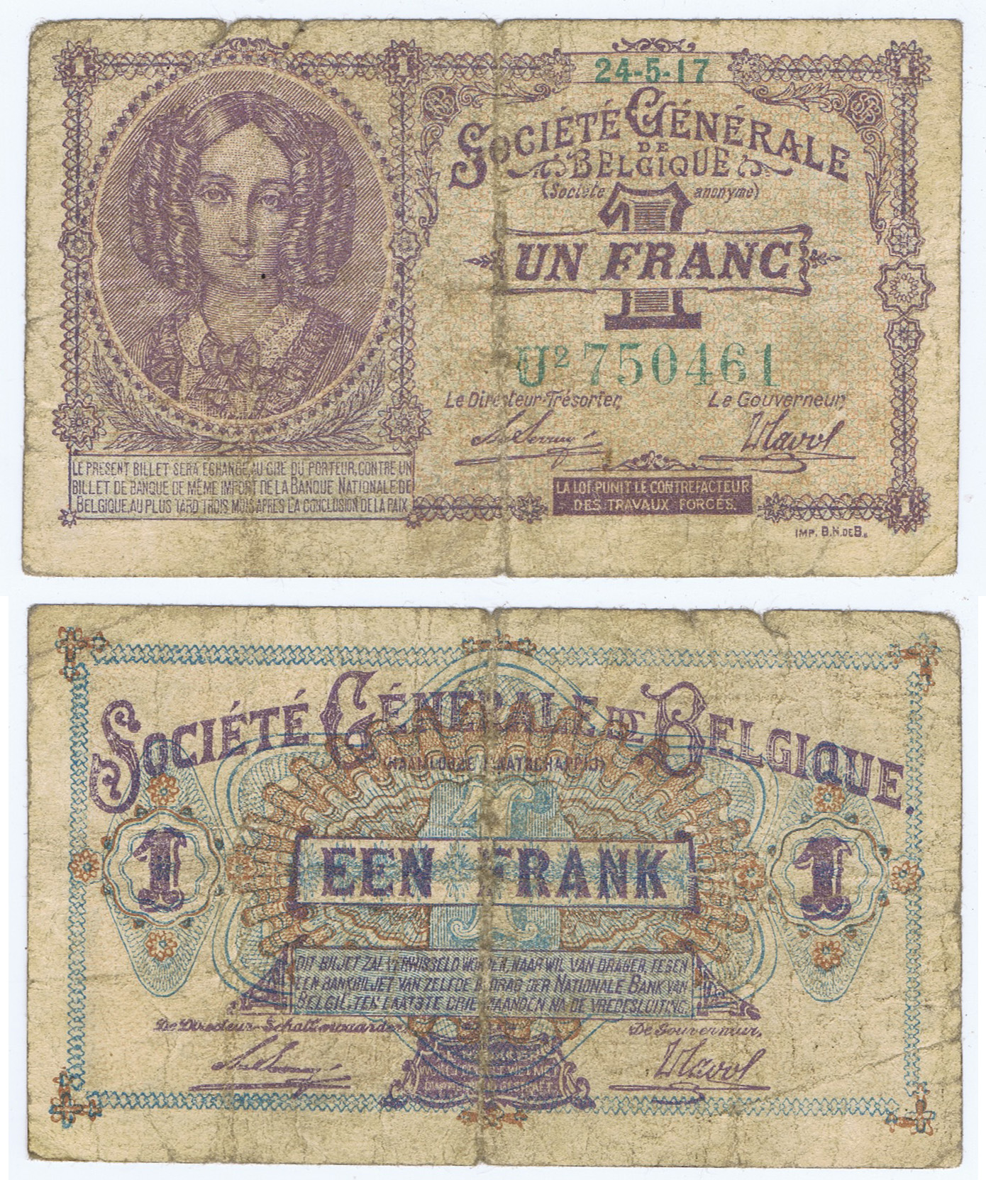 BELGIUM SOCIETY GENERALE WORLD WAR I MAY 25, 1917