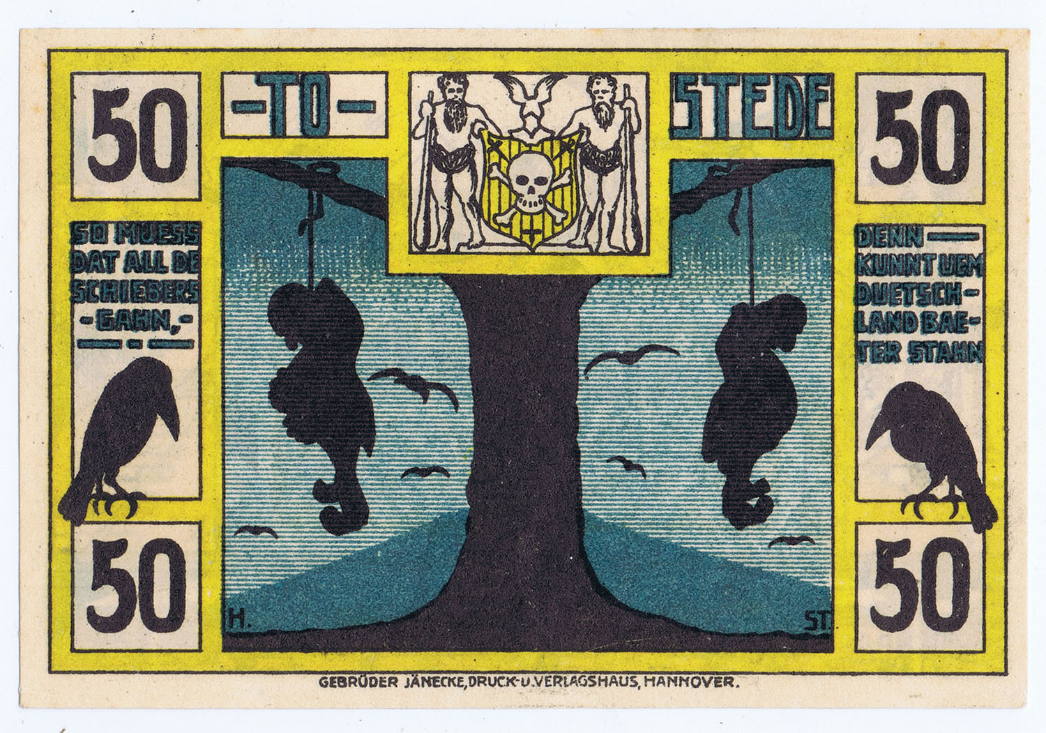 TOSTEDT 50 GUTSCHEIN NOTGELD with 2 HANGING JEWS