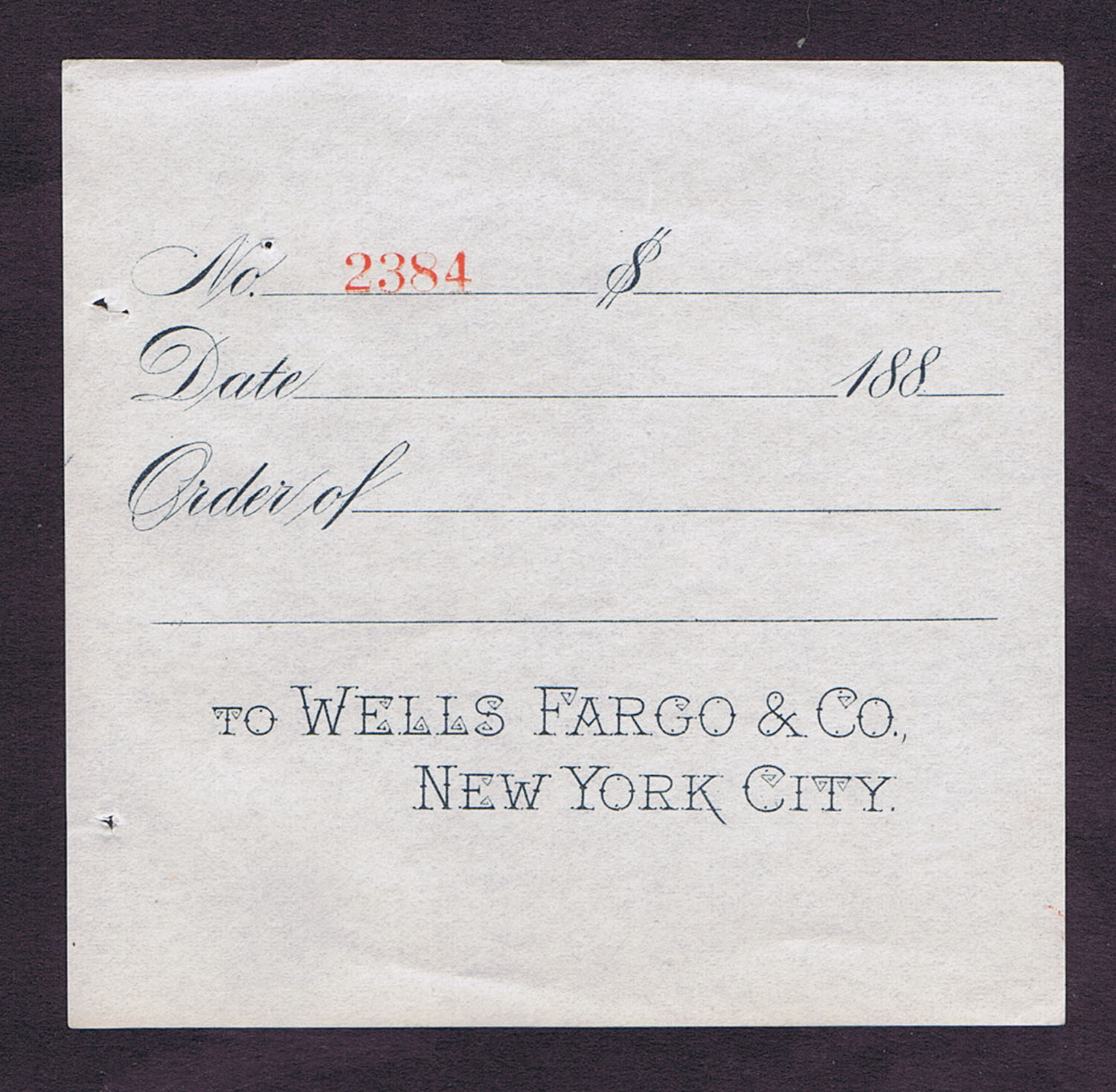 BLACK BART the LAST STICK-UP & CAPTURE by WELLS FARGO 1883 PRINTED CHECK STUB; Coincidence of Date