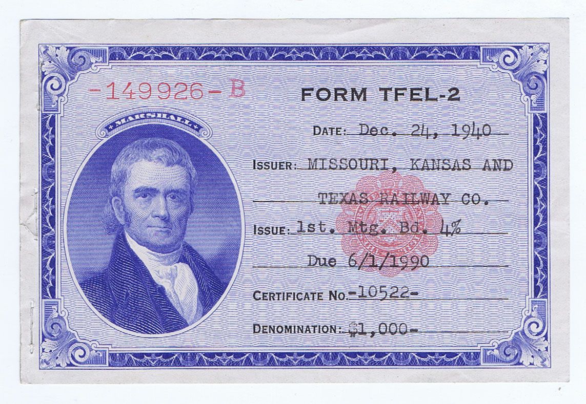 GERMAN AMERICAN WWII CERTIFICATE for TEXAS RAILWAY Co.