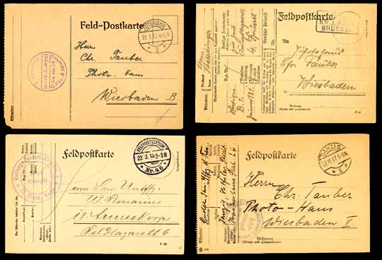 GERMAN FELDPOST ( FIELD POST OFFICES ) CARDS of WORLD WAR I - FOUR DIFFERENT